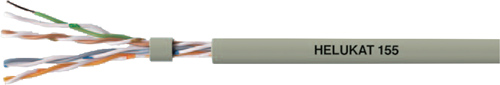 The HELUKAT 155 is an unshielded, twisted-pair, Cat 5e LAN cable used in the secondary and tertiary levels of a network.