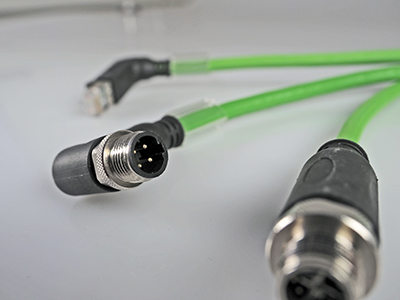 Overmolded RJ45 and M12 D- and X-coded Industrial Ethernet patch cables for plug-and-play installation.